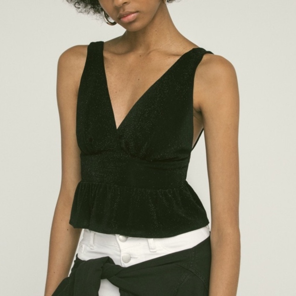 Bershka Black Sparkly Tie Back Top